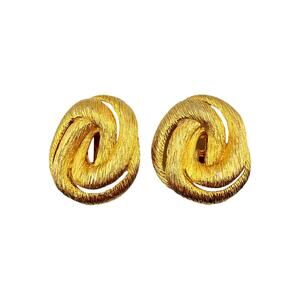 Vintage Signed Les Bernard Chunky Statement Runway Brushed Gold Clip On Earrings